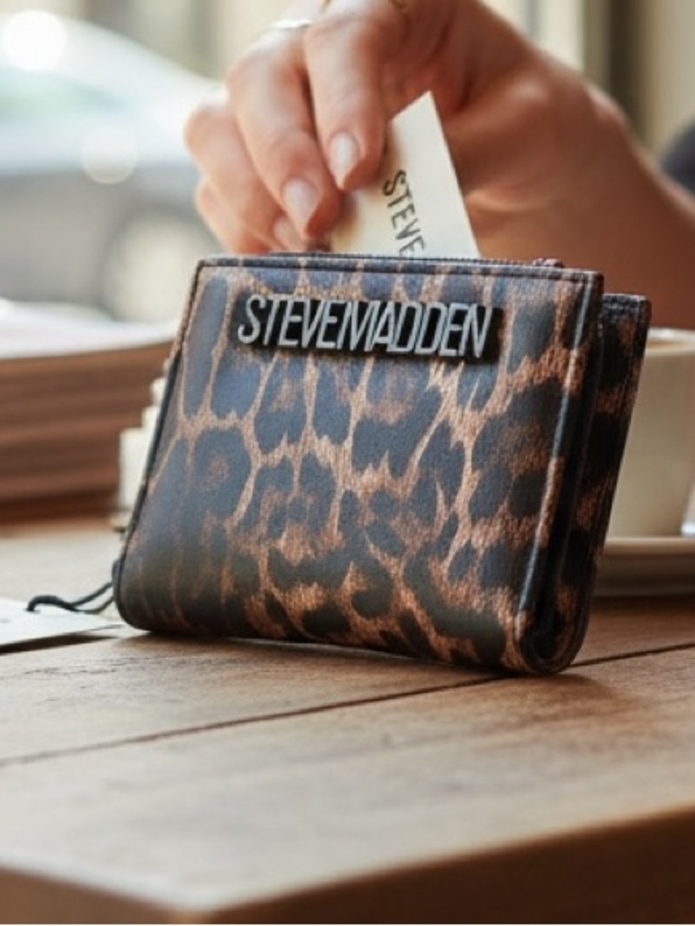 NWT Steve Madden Leopard Print Bifold Wallet Brown/Black